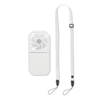 Ventilador portátil blanco con cinta para colgar