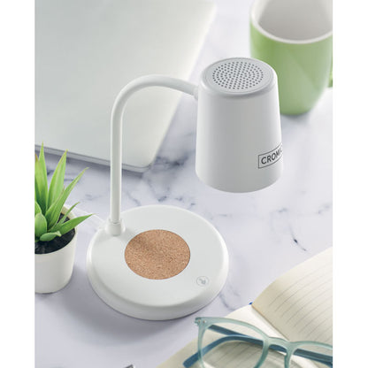 Lámpara de mesa blanca personalizada con logotipo en la pantalla