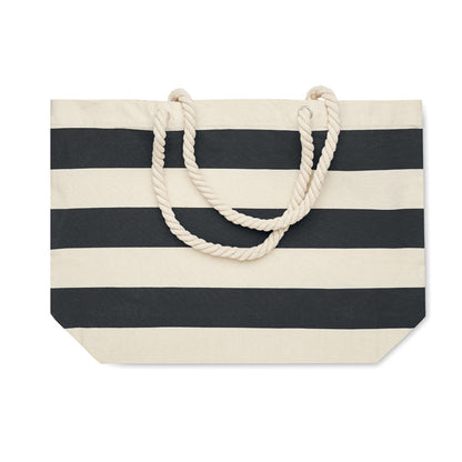 Bolso de rayas negras y beige para la playa con cordones