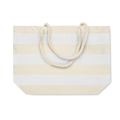 Bolso de rayas negras y beige para la playa con cordones