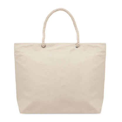 Nevera y bolsa de playa de algodón color natural con cierre cremallera y asas de cordones gruesos