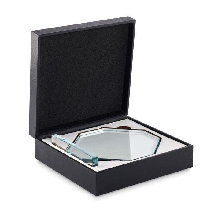 RUMBO - Trofeo de cristal con caja - Regalos Corporativos Personalizados · Clap Comunicacion