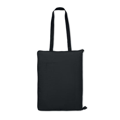 Manta de picnic negra con asa de transporte y plegable con cremallera