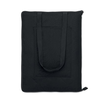 Manta plegable de picnic negra con bolsillo frontal y asa