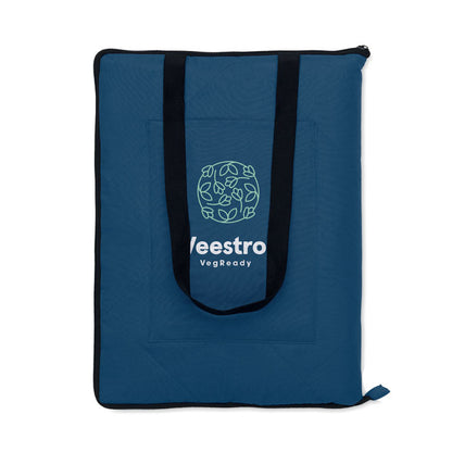 Manta azul de picnic plegada personalizada con logotipo en bolsillo frontal