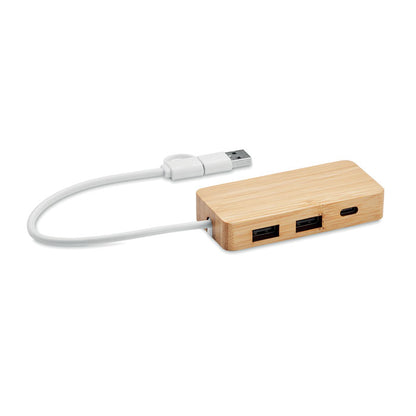 3 puertos de USB de madera