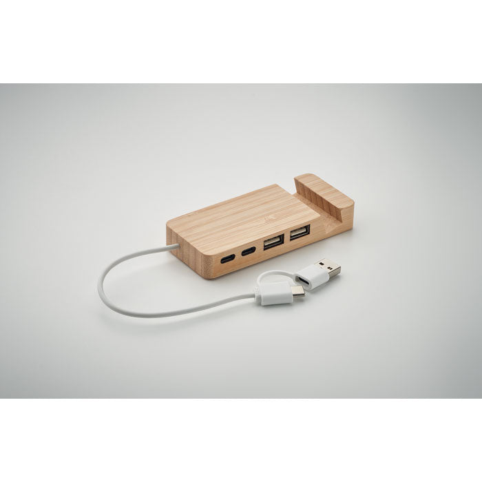 HUBSTAND - HUB USB de 4 puertos de bambú - Regalos Corporativos Personalizados · Clap Comunicacion