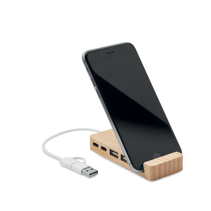 HUBSTAND - HUB USB de 4 puertos de bambú - Regalos Corporativos Personalizados · Clap Comunicacion