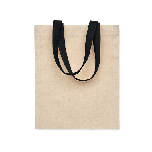 CHISAI - Bolsa de regalo pequeña de algodón 140 g con asas cortas negras, ideal para eventos sostenibles y personalización de marca.