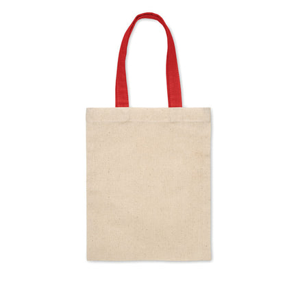 Bolsa de compra de algodón con asas largas rojas