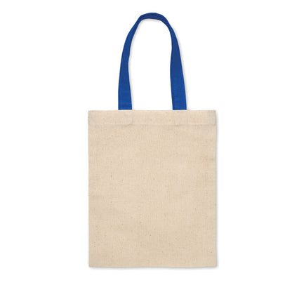 Bolsa de compras de algodón crudo con asas azules largas