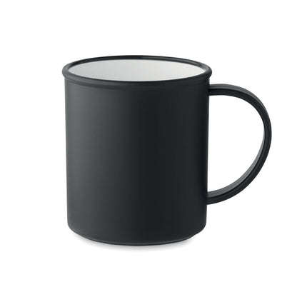 Taza de plástico de estilo vintage de color negro en el exterior y blanco en el interior
