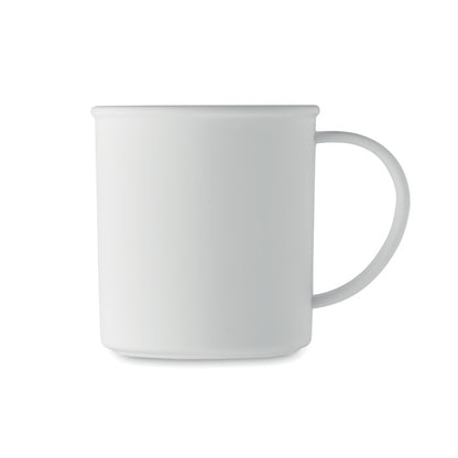 Taza vintage blanca de plástico 