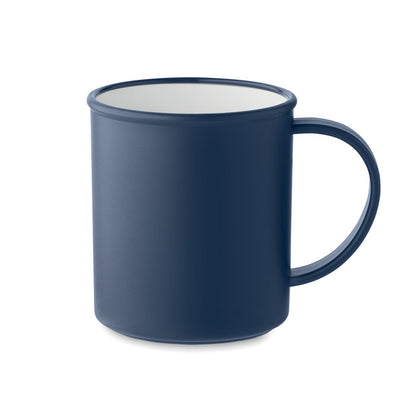 Taza de plástico de estilo vintage de color azul marino en el exterior y blanco en el interior