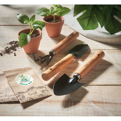 Set de herramientas de jardín personalizado en el mango de madera con logotipo