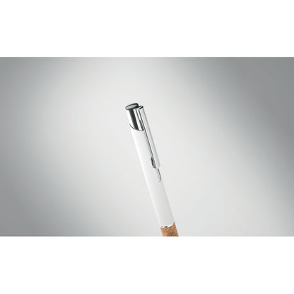Bolígrafo con empuñadura de corcho y con cuerpo de aluminio gris