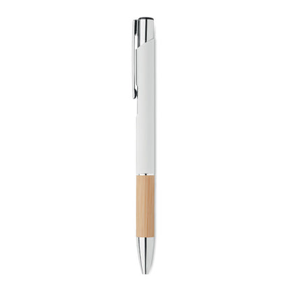 Bolígrafo bicolor bambú aluminio blanco con clip cromado