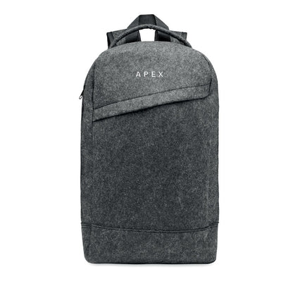 Mochila para portátil de fieltro gris personalizada con un logotipo en con bolsillo frontal