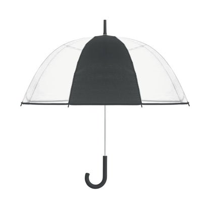 Paraguas transparente con un panel de poliéster negro y mango curvado