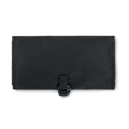 Vista delantera de bolsa organizadora negra plegada