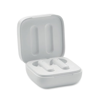 Auriculares inalámbricos blancos en estuche de carga