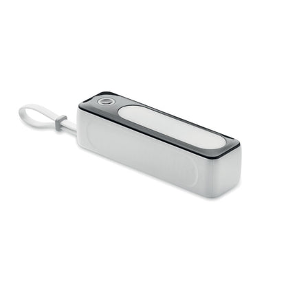 Vista lateral de powerbank de abs blanco y negro