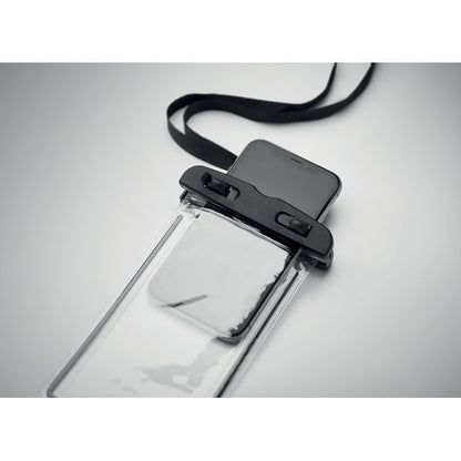 detalle de parte superior de funda de móvil para el agua con fondo gris