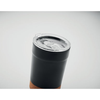 Mug de viaje de acero negro con tapadera transparente