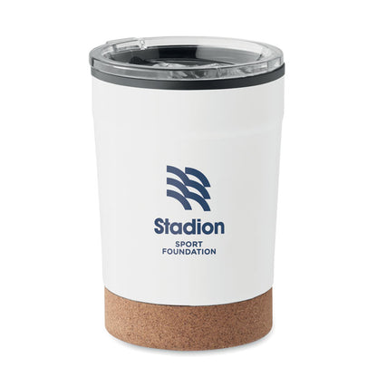 Vaso de viaje metálico blanco personalizado con logotipo en una cara
