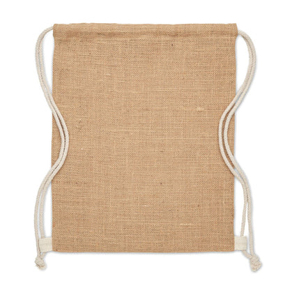 Mochila de cordones de yute con cordones y detalles en color blanco
