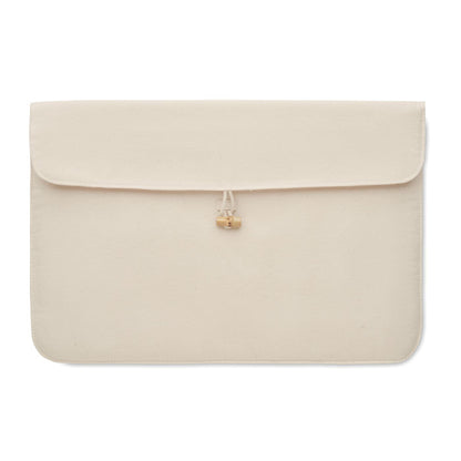 Funda portátil 15 algodón beige con cierrre bambú