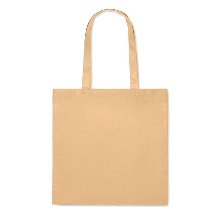 Bolsa de tela beige KAIMANI con asas largas, fabricada en RPET 80 gr/m², perfecta para compras o eventos promocionales.