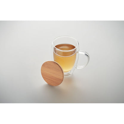 Taza de borosilicato para infusiones con tapadera de madera