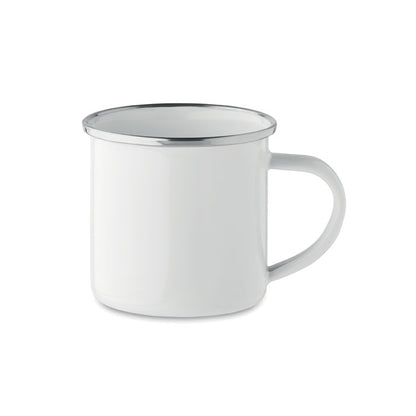 Taza de metal esmaltada en color blanco