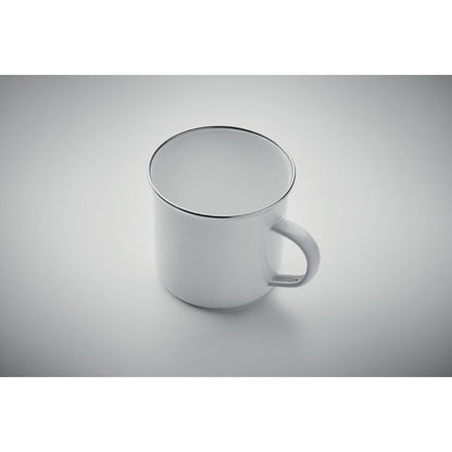 Taza de metal esmaltada en color blanco