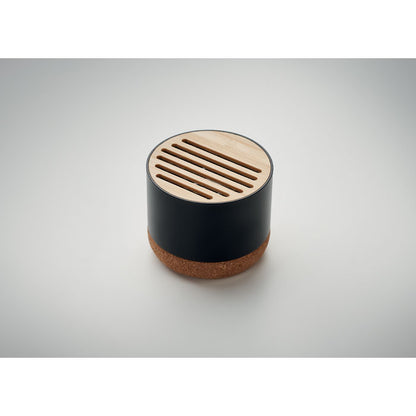 Altavoz de aluminio negro y madera de bambú