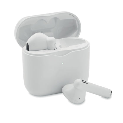 Auriculares inalámbricos blancos en estuche de carga