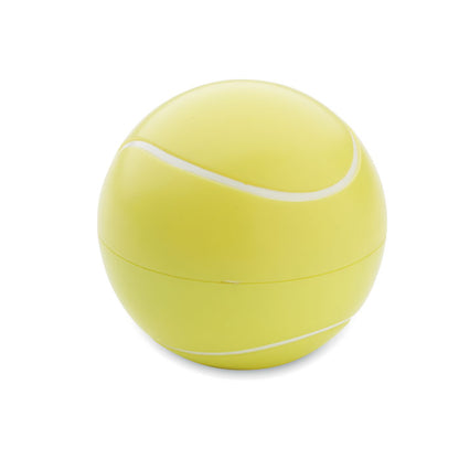 Vista posterior de Bálsamo labial con forma de pelota de tenis amarilla