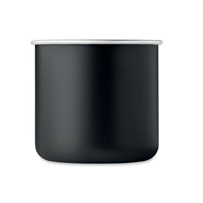 Vista frontal de mug negra de acero 