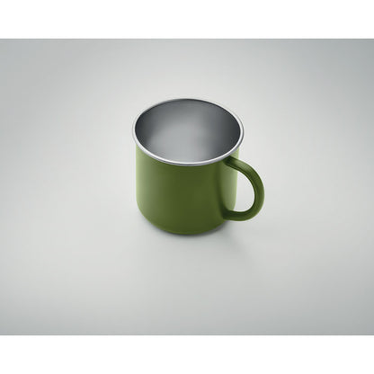 Vista superior de taza verde metálica