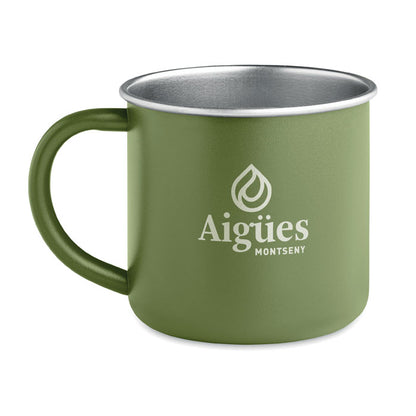 Taza verde de acero inoxidable personalizada con un logotipo