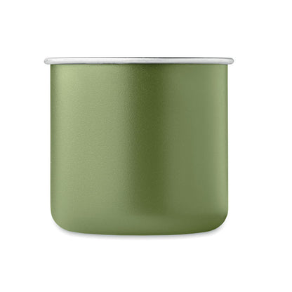 Vista frontal de mug verde de acero 