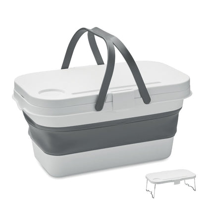 Cesta de picnic blanca rígida y gris con asas