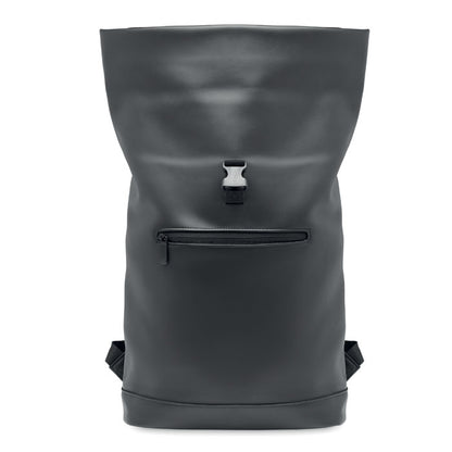 Mochila de suave PU negro con abierta y estirada