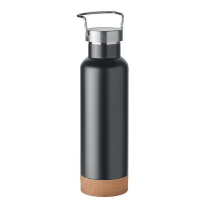 Botella de acero negra con base de corcho