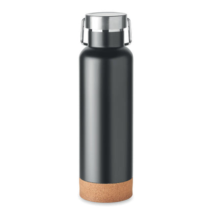 Botella de acero negra con base de corcho