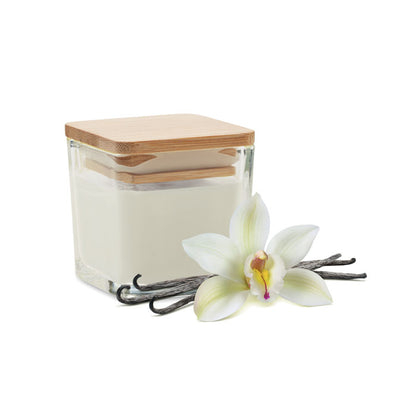 Vela cuadrada de vainilla con tapa de madera