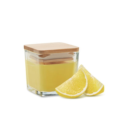 Vela cuadrada de limón con tapa de madera