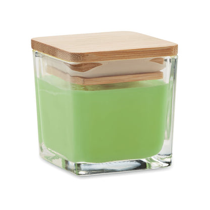 Vela cuadrada de manzana con tapa de madera