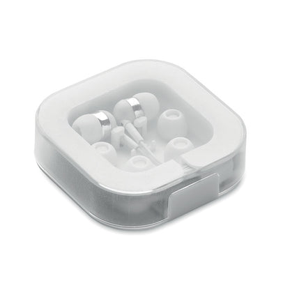 Auriculares blancos en estuche de plástico
